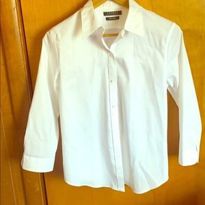 Lauren by Ralph Lauren, white 3/4 sleeve button up